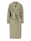 Max Mara Double-breasted Coat With Belt Coats Green In Gray