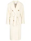Max Mara Double-breasted Coat With Belt Coats White In Yellow