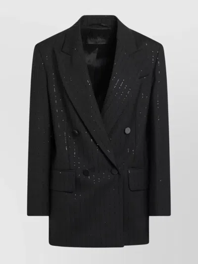 Max Mara Double-breasted Coat With Notched Lapels And Sequins In Black