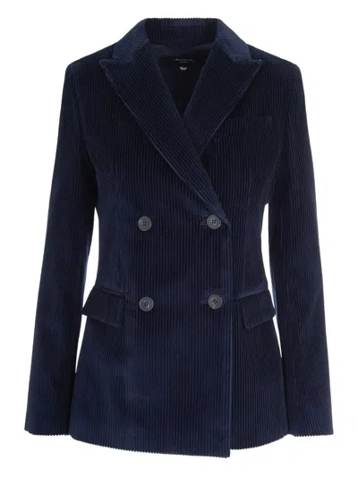 Max Mara Double-breasted Corduroy Blazer In Blue