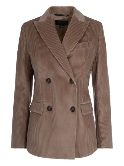 Max Mara Double-breasted Corduroy Blazer In Brown