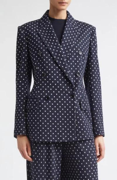Max Mara Double Breasted Dot Jacquard Knit Jacket In Blue