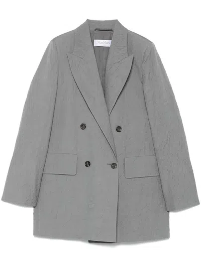 Max Mara Double-breasted Grey Blazer With Crinkled Texture