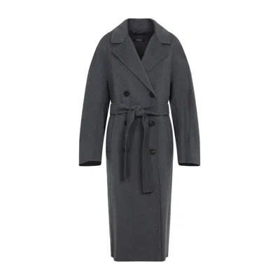 Max Mara Double-breasted Grey Virgin Wool Coat With Belted Waist In Gray