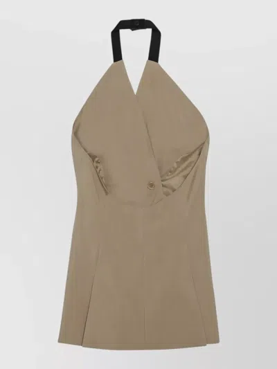 Max Mara Double Breasted Halter Neck Pleated Dress In Brown