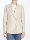 Max Mara Linen Blend Double-breasted Jacket With Chest Pocket