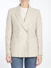 Max Mara Linen Blend Double-breasted Jacket With Chest Pocket In Beige