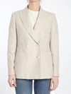 Max Mara Linen Blend Double-breasted Jacket With Chest Pocket In Beige
