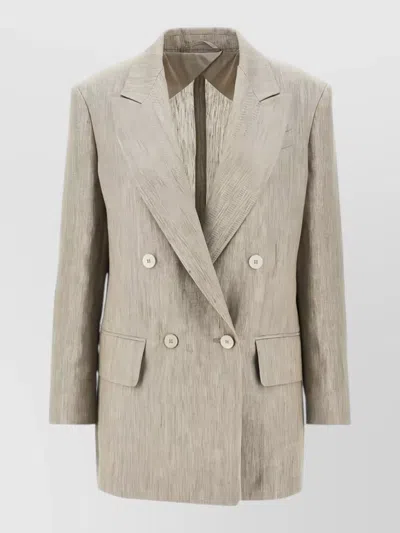 Max Mara Double Breasted Jacket Long Sleeves Nylon Silk In Gray