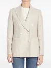 Max Mara Linen Blend Double-breasted Jacket With Chest Pocket In Neutrals