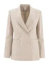 Max Mara Linen Blend Double-breasted Jacket With Chest Pocket In Neutral