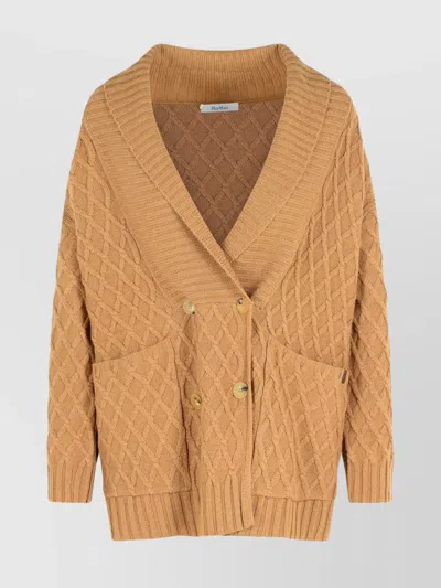 Max Mara Double-breasted Knit Cardigan Pockets In Brown
