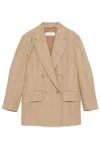 Max Mara Double-breasted Linen Blazer With Notched Lapel In Neutrals