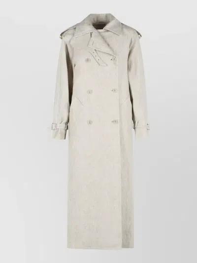 Max Mara Double Breasted Linen Duster Coat In Gray