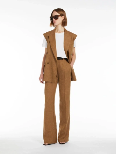 Max Mara Double-breasted Linen Waistcoat In Brown