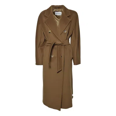 Max Mara Double-breasted Long Coat With Belted Waist In Brown