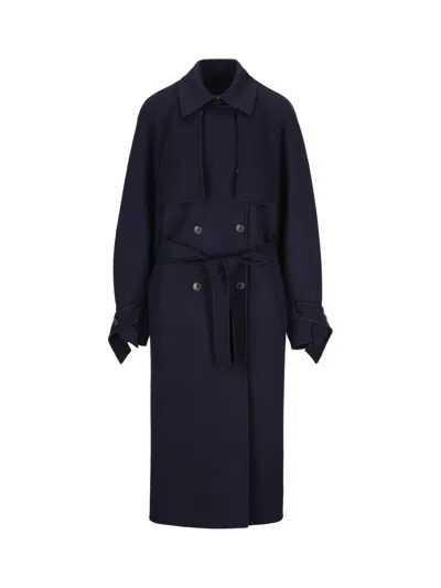 Max Mara Double-breasted Long-sleeved Coat In Blue