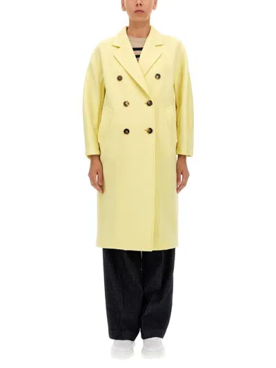 Max Mara Double-breasted Long-sleeved Coat In Yellow