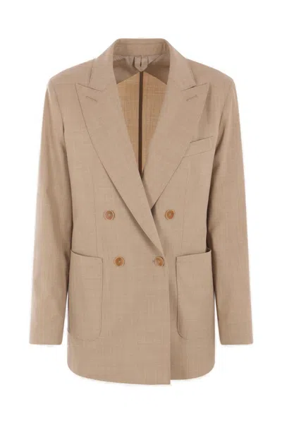 Max Mara Double-breasted Long-sleeved Jacket In Beige