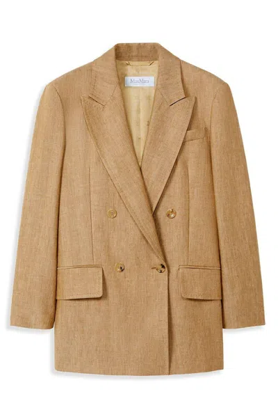 Max Mara Double-breasted Long-sleeved Jacket In Brown
