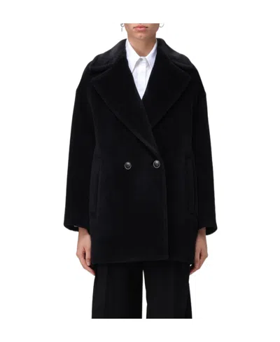 Max Mara Double-breasted Long-sleeved Wool Coat In Black
