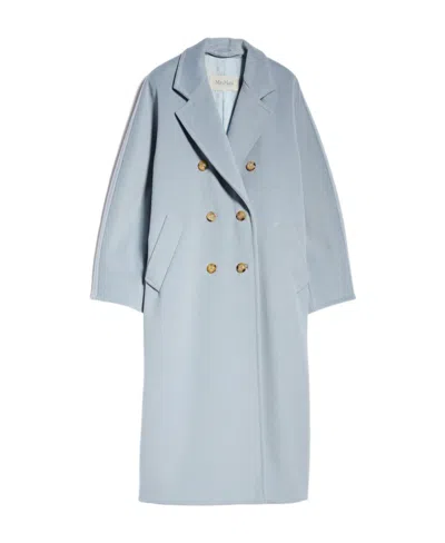 Max Mara Double-breasted Long-sleeved Wool Coat In Blue