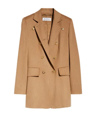 Max Mara Double-breasted Notched Blazer In Nude