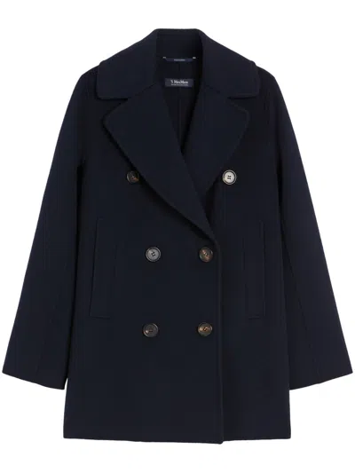 MAX MARA MAX MARA DOUBLE-BREASTED OVERSIZED BLUE COAT WITH BELT DETAIL