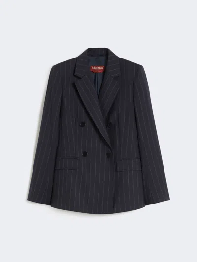 Max Mara Double-breasted Pinstripe Wool Blazer In Black