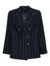 Max Mara Double-breasted Pinstriped Jacket Flap Pockets In Blue