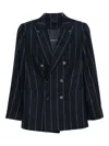 Max Mara Double-breasted Pinstriped Jacket Flap Pockets In Black