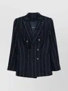 Max Mara Double-breasted Pinstriped Jacket Flap Pockets In Black