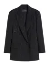 Max Mara Double-breasted Pinstriped Wool Blazer In Black
