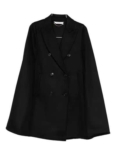 Max Mara Double-breasted Poncho In Black