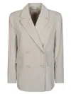 Max Mara Double-breasted Ribbed Velvet Jacket With Classic Lapel In Neutral