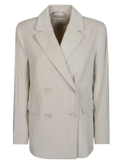 Max Mara Double-breasted Ribbed Velvet Jacket With Classic Lapel In Neutral