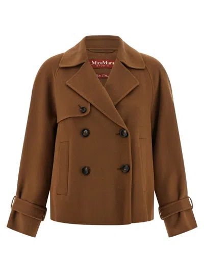 Max Mara Double-breasted Short Coat In Brown