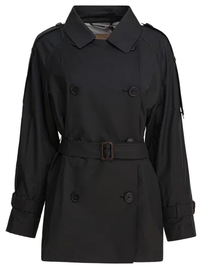 Max Mara Double-breasted Short Coat With Belted Waist In Black