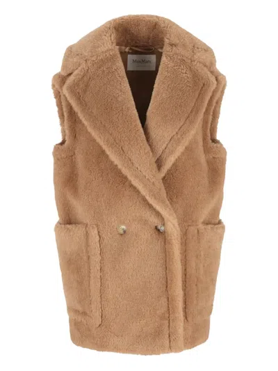 Max Mara Breda Camel And Silk Sleeveless Coat In Brown