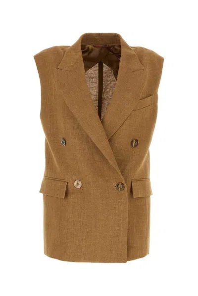 Max Mara Double-breasted Sleeveless Gilet In Brown