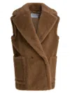 Max Mara Double-breasted Sleeveless Jacket In Teddy In Brown
