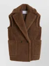 Max Mara Double-breasted Sleeveless Jacket In Teddy In Brown
