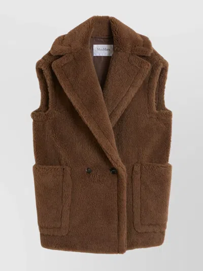 Max Mara Double Breasted Sleeveless Teddy Jacket In Brown