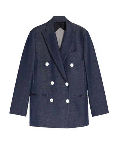 Max Mara Double-breasted Slim Suit Jacket In Blue