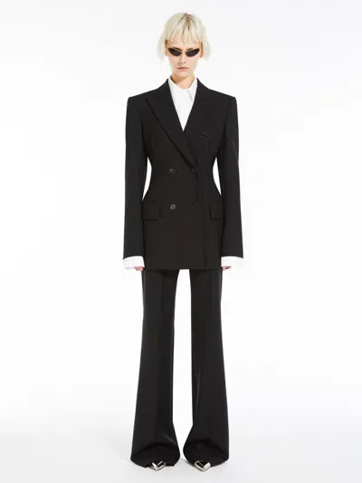 Max Mara Double-breasted Stretch Wool Blazer In Black