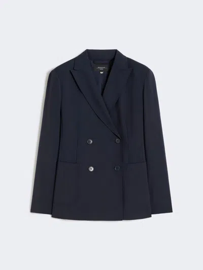 Max Mara Double-breasted Stretch Wool Blazer In Blue