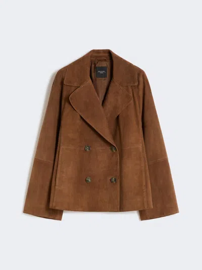 Max Mara Double-breasted Suede Jacket In Brown