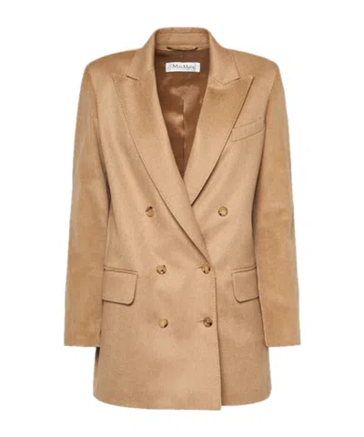 Max Mara Double-breasted Suit Coat In Camel