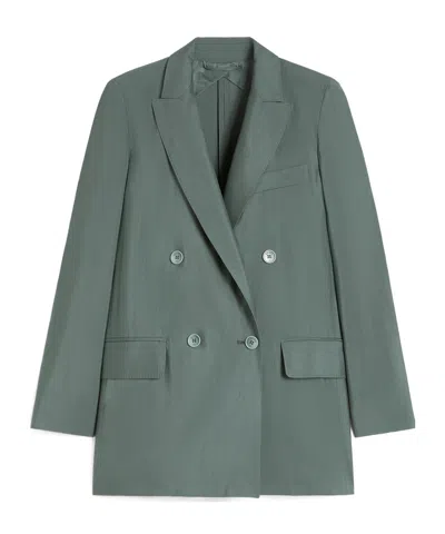 Max Mara Double-breasted Linen Blazer With Pointed Lapels In Green