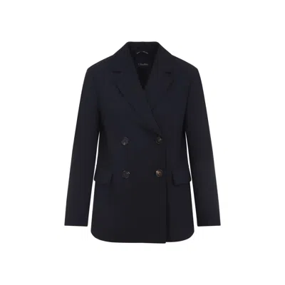 Max Mara Double-breasted Tailored Black Wool Jacket In Blue